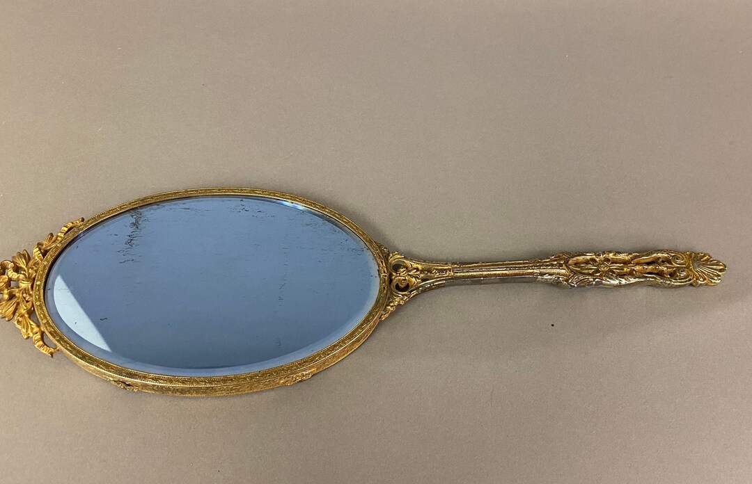 Vintage Gilt Metal Vanity Hand Mirror Circa 1930s Etsy