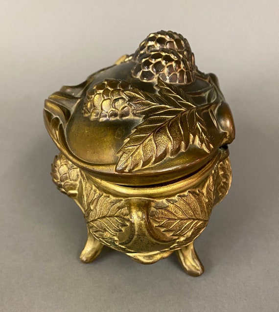 Antique Art Nouveau Gilt Metal Footed Jewel Box C… - image 8