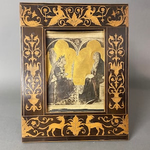 Antique Italian Neo Classical Rosewood Satinwood Marquetry Inlaid Easel Back Photo Frame 19th C