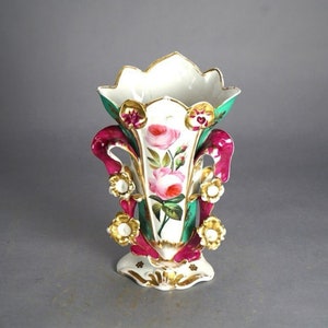Antique French Old Paris Porcelain Large Hand Painted Floral Spill Vase 19th C
