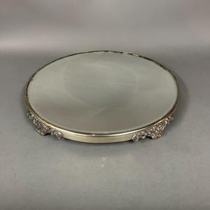 Antique Victorian Round Oversized Silver Plate Plateau Display Mirror Circa 1890