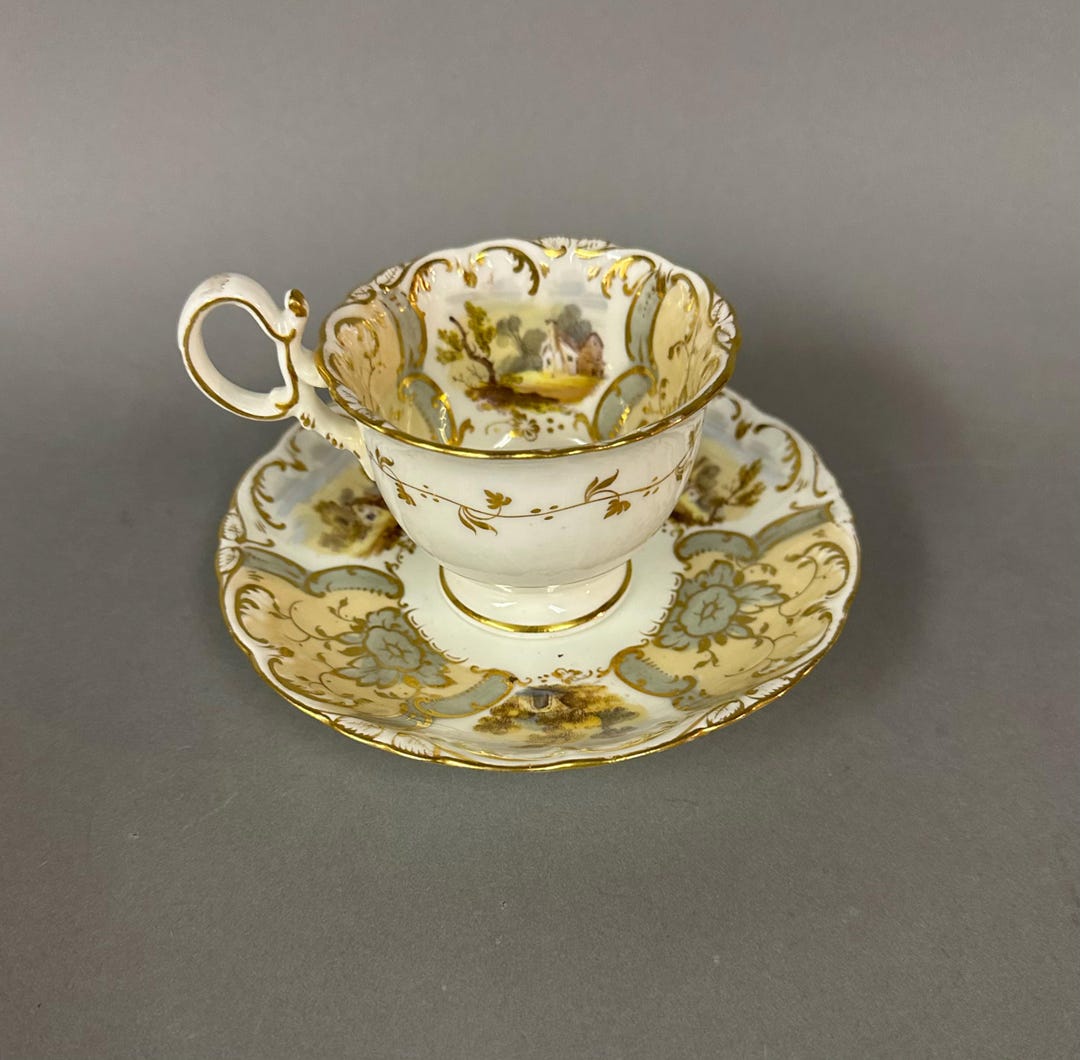 Antique 19th C Rococo Revival Hand Painted Scenic Coalport