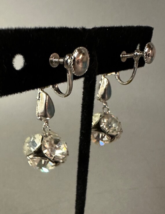 Vintage Rhinestone Ball Dangle Earrings Circa 1950 - image 4