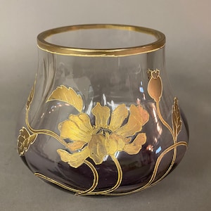 Antique Art Nouveau Gilt Decorated  Art Glass Vase Circa 1910