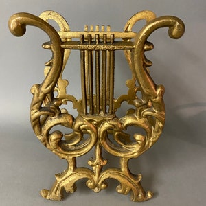 Victorian Inspired Gilt Metal Lyre Harp Music Bookstand 20th C