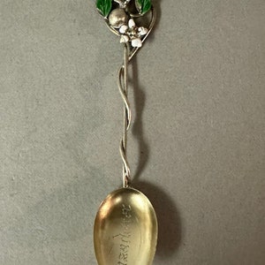 Antique Sterling Silver Floral & Vine Enameled Pasadena Souvenir Spoon Circa 1900