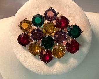 Vintage Gold Tone Rhinestone Brooch Pin Circa 1950s