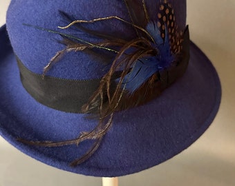 Vintage Style Uno Alla Volta Cobalt Blue Fedora Small Brim  display picture 1