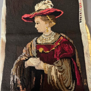 Vintage Rembrandt Portrait Needlepoint Seat or Pillow Cover