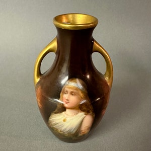 Antique Royal Schwarzburg German Porcelain Portrait Cabinet Vase Circa 1900