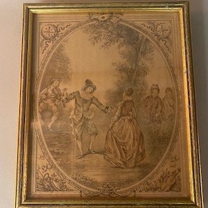 Antique French Lithograph Genre Scene Courting Print Circa 1890