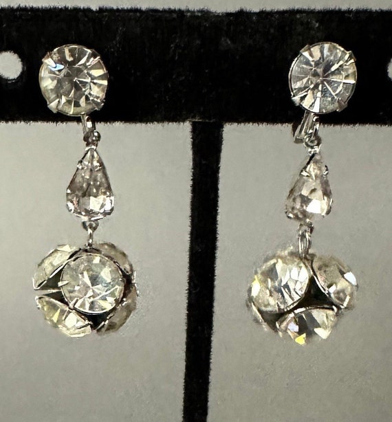 Vintage Rhinestone Ball Dangle Earrings Circa 1950 - image 1