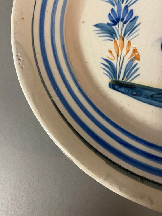 Vintage Quimper Faience Plate, Henriot France, 1930s, Hand-painted