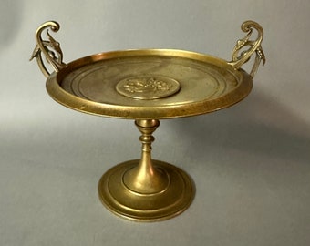 Antique Neoclassical Gilt Bronze Tazza Compote Calling Card Tray Cherub Winged Figure 19th Century
