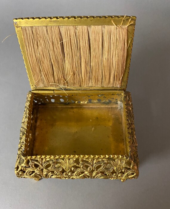 Antique Victorian Ornate Gilt Metal Brass Souvenir Jewel Box Circa 1890 View 3