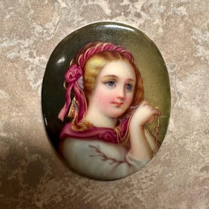 Victorian Hand Painted Miniature French Porcelain Portrait of Young Woman 19th C