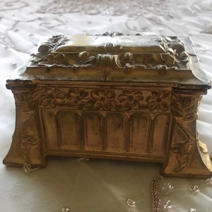 Antique Victorian Gilt Metal Jewel Casket Box 19th C
