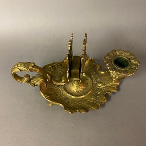 Antique Ornate Victorian Gilt Bronze Chamber Stick Match Holder Circa 19th C