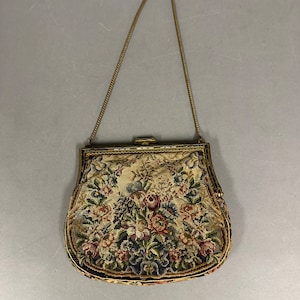 Antique Petit Point Beaded Evening Bag with Gold Chain Strap Circa 1920s