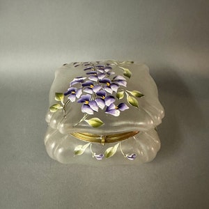Antique Hand Enameled Frosted Art Glass Jewelry Box Circa 1900
