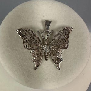 Vintage 925 Silver Fine Filigree Butterfly Pendant