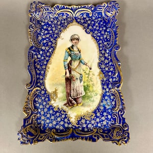 Antique Vienna Austria Hand Painted Porcelain Portrait Tray Circa 1900