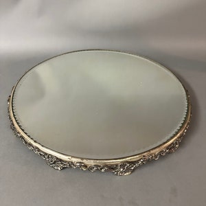 Antique Victorian Round Oversized Silver Plate Plateau Display Mirror Circa 1890