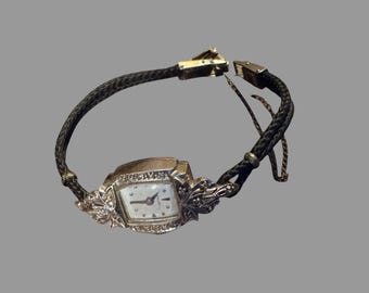 Antique Ladies 14k Hamilton Art Nouveau Wrist Watch With Diamond Accents