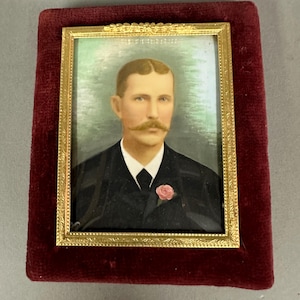 Antique Miniature Portrait Painting of Gentleman 19th C