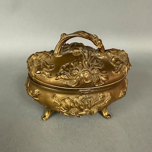 Antique Art Nouveau Bronzed Metal Footed Jewel Box Circa 1900