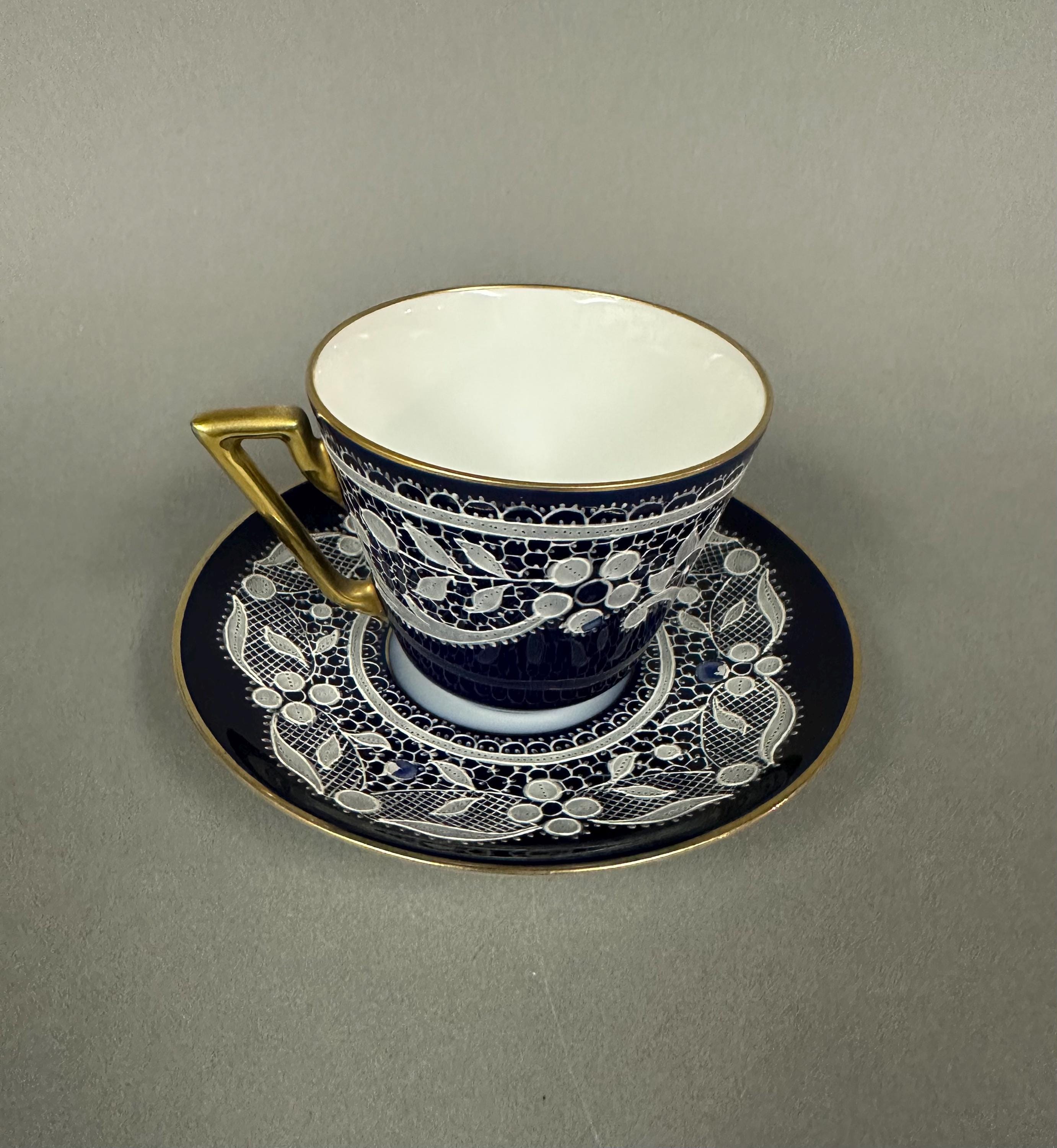 Antique Venise Cuzzi Cobalt Lace Porcelain Demitasse Cup and