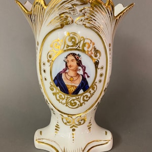 Antique Old Paris Hand Painted Porcelain Portrait Spill Vase 19th C