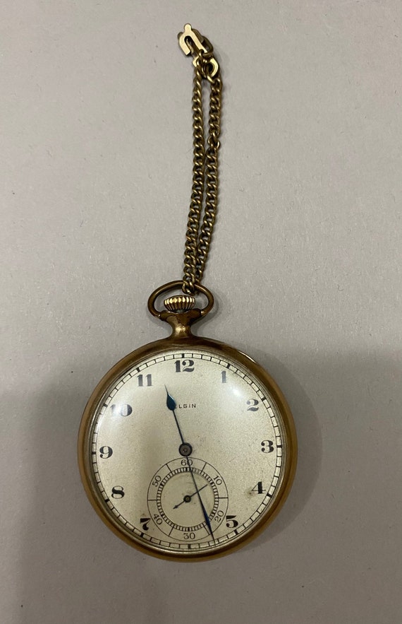 Antique Elgin 10k Pocket Watch with chain Circa 1… - image 1