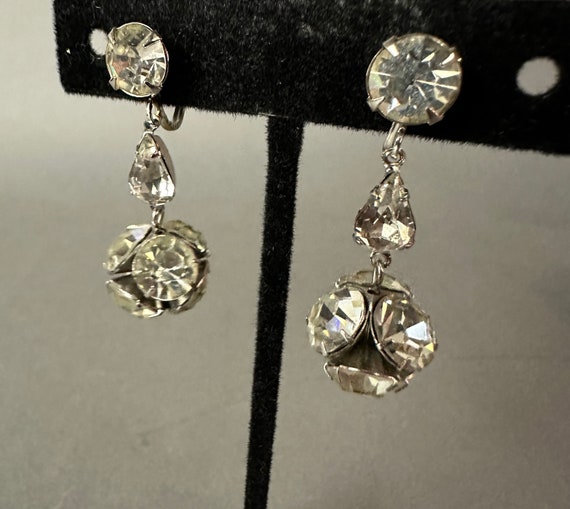 Vintage Rhinestone Ball Dangle Earrings Circa 1950 - image 6