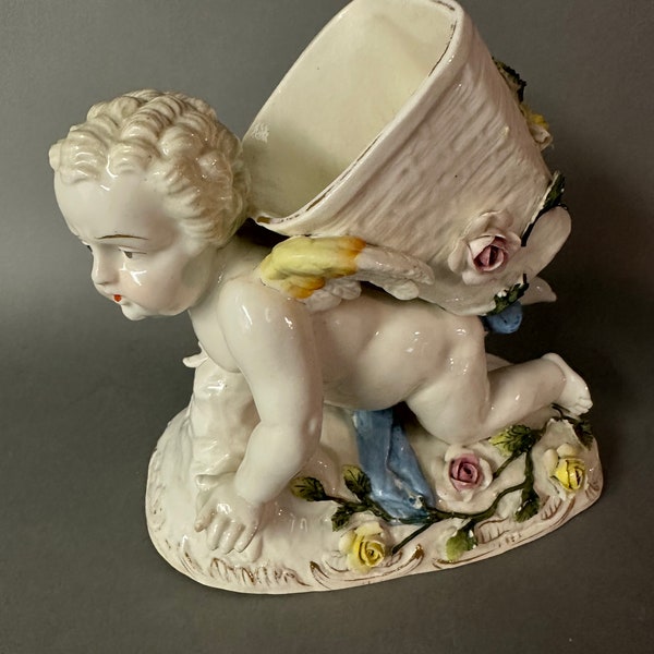 Antique Sitzendorf Porcelain Figural Cherub Spill Vase 19th C