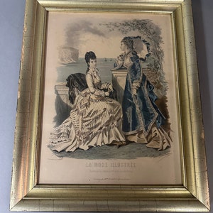Antique La Mode Illustree French Fashion Lithograph Engraving 19th C