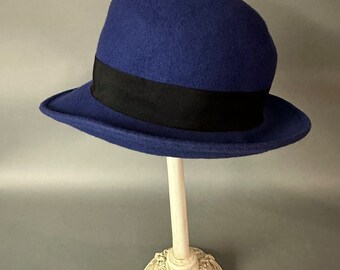 Vintage Style Uno Alla Volta Cobalt Blue Fedora Small Brim  display picture 3