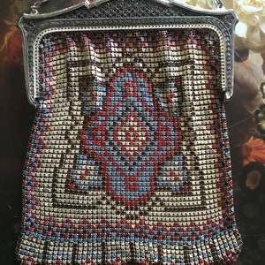 Victorian Edwardian Enameled Whiting & Davis Coin Mesh Purse C1900