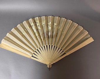 Antique Large Victorian French Hand Painted Silk Hand Fan 19th C