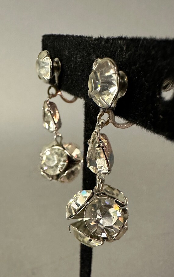 Vintage Rhinestone Ball Dangle Earrings Circa 1950 - image 5