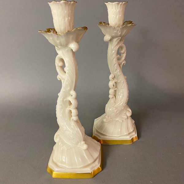 Vintage Pair Lenox Porcelain Figural Dolphin Candlesticks 20th C