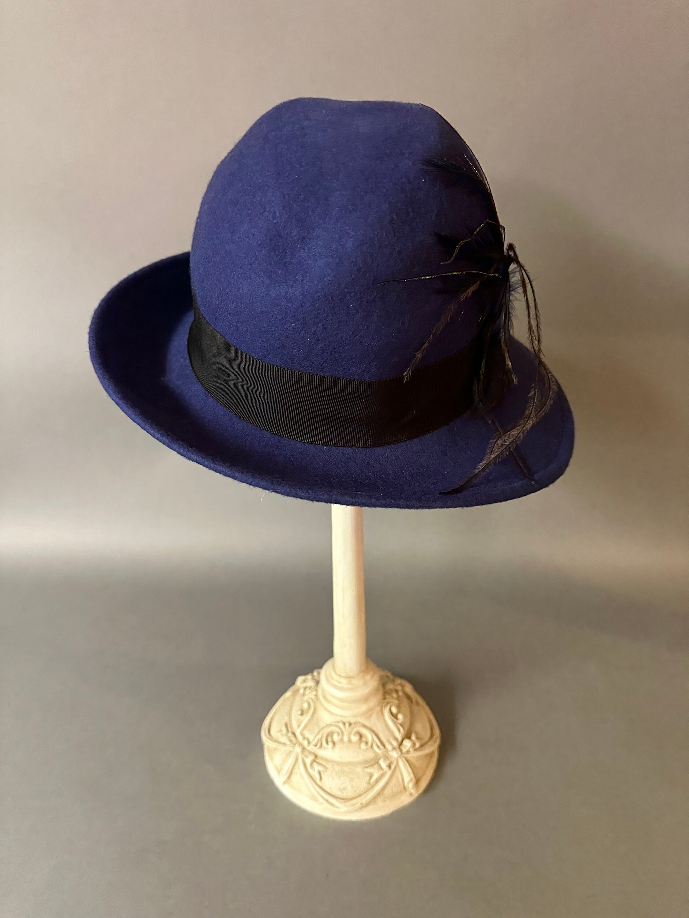 Vintage Style Uno Alla Volta Cobalt Blue Fedora Small Brim  display picture 2