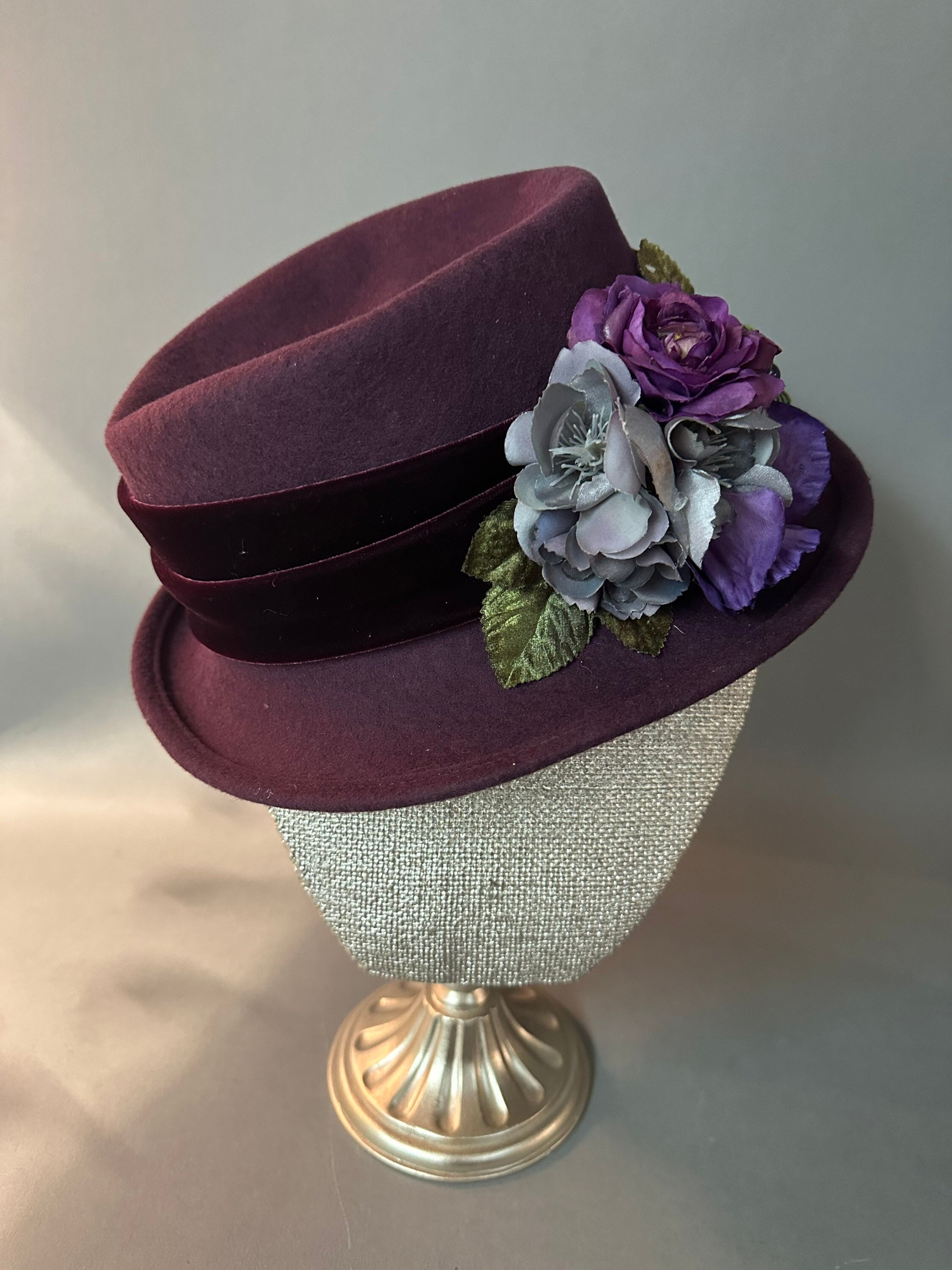 Vintage Style Uno Alla Volta Purple Floral Fedora Hat - Etsy display picture 1