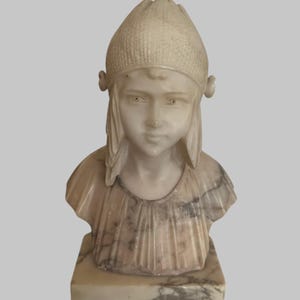 Antique Italian Carved Two Tone Marble Sculpture Bust of Young Woman 19th C