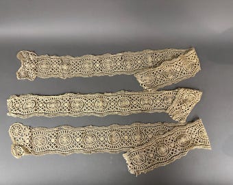 Antique Handmade Crochet Cotton Lace Trims Circa 1900