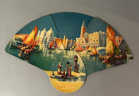 Vintage Paper Lithograph Advertising Hand Fan Cir… - image 1