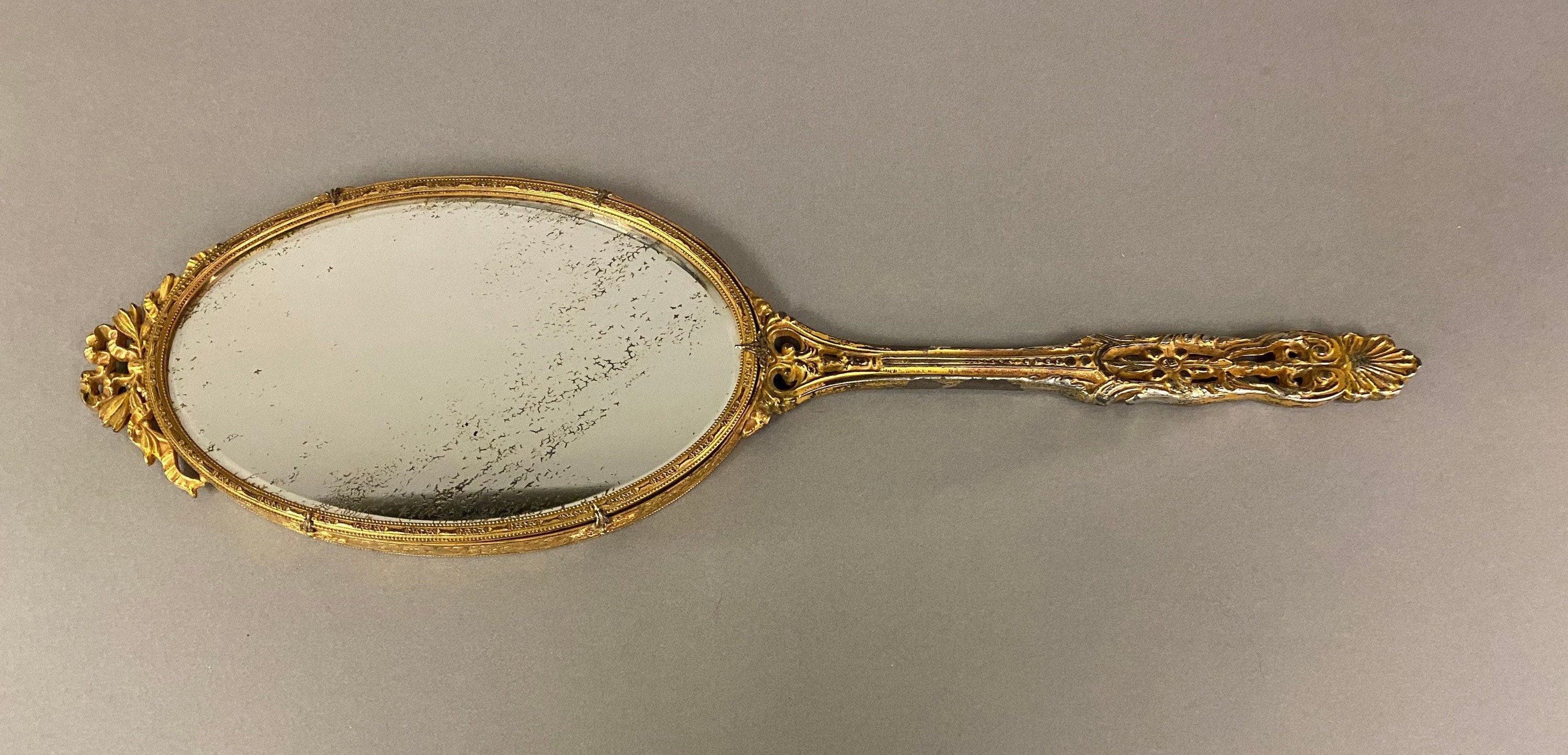 Vintage Gilt Metal Vanity Hand Mirror Circa 1930s Etsy