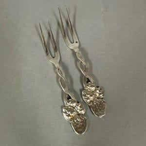Antique Victorian Pair of Sterling Silver Strawberry Forks 19th C