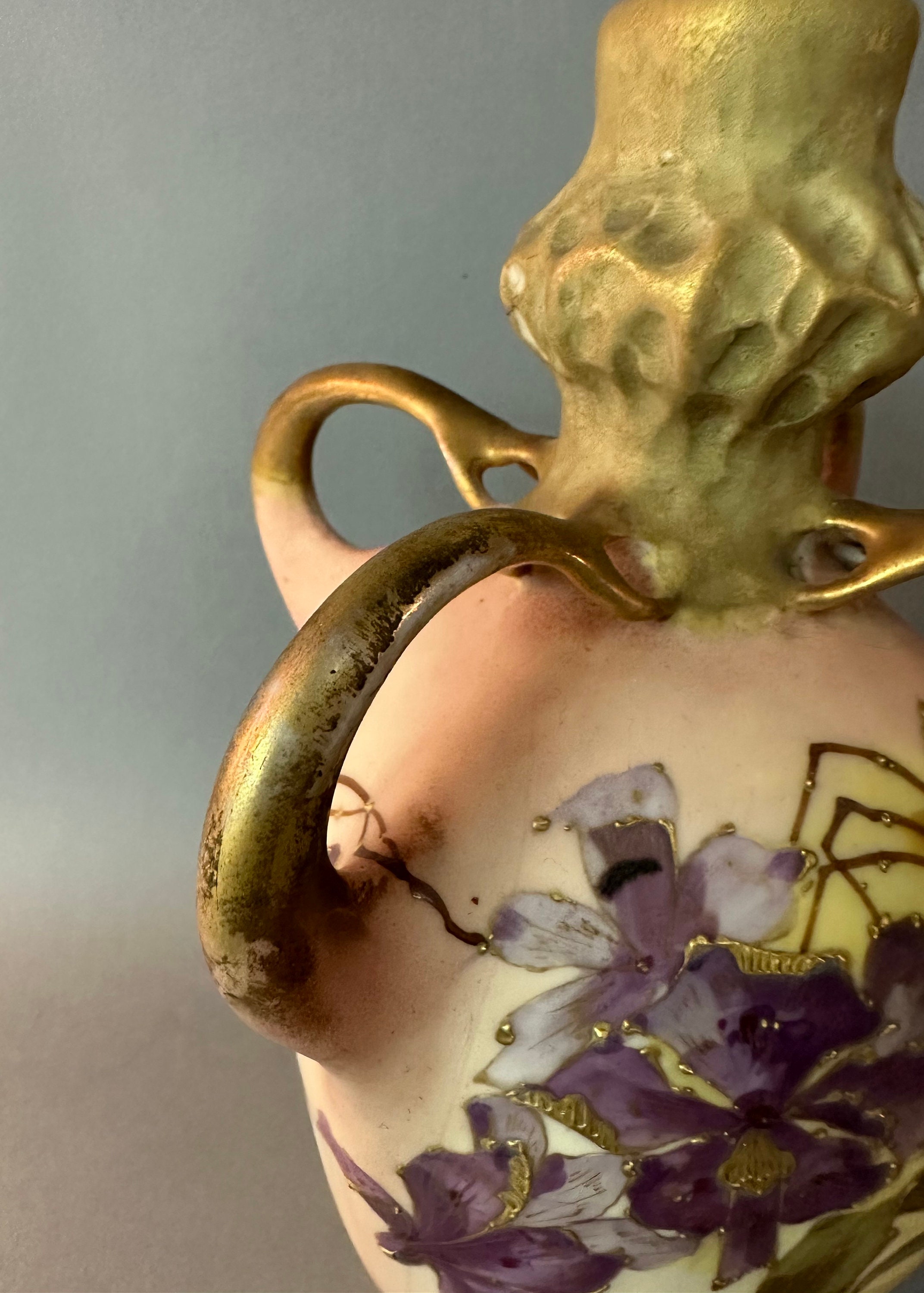 Art Nouveau Amphora Turn Teplitz Porcelain Hand Painted Gilt