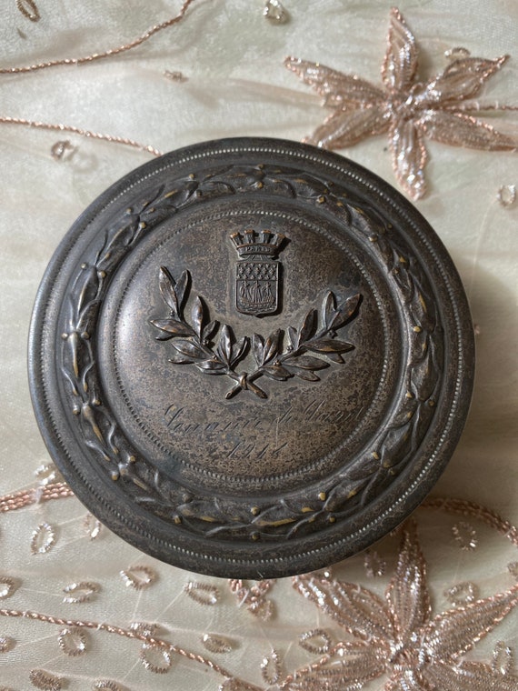 Antique French Bronzed & Gilt Metal Round Jewel Bo